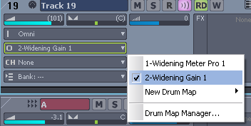 Step 10 - Assign the MIDI output of this track to th eWidening Gain plug-in - it is now setup to receive the Widening Meter Pro MIDI events